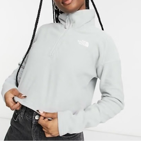 The North Face Glacier 1/4 Zip Cropped Fleece Large Pale Ice Gray Women - Picture 1 of 3